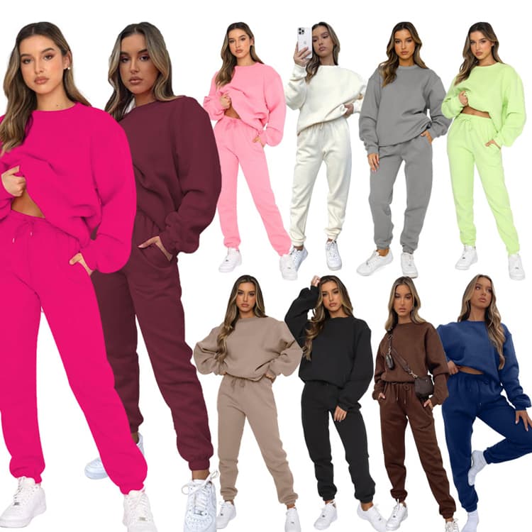 Autumn and Winter Solid Color Round Neck Pullover Pants Set Fashion Casual Long Sleeve Sweatshirt Set