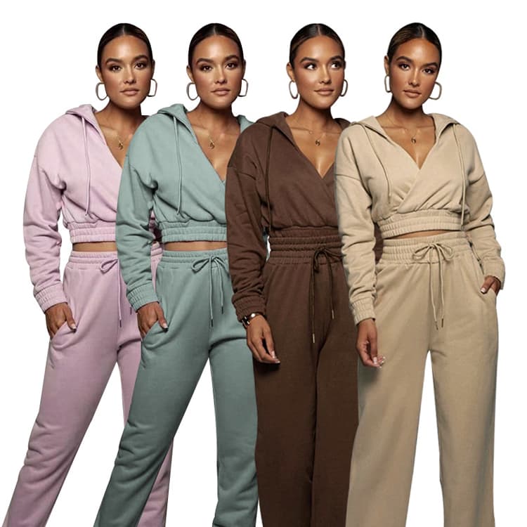Autumn and Winter Casual Solid Color Hooded Sweatshirt Long Pants Women Slim Long Sleeve Sweatshirt Set