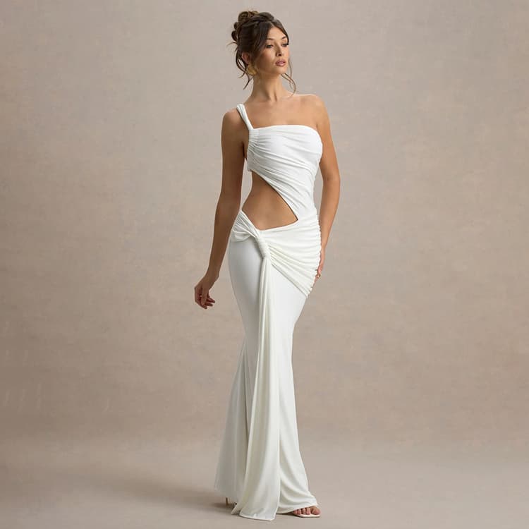 Summer Sexy One Shoulder Dresses Solid Color Backless Strapless Dresses Fashionable Bandage Pleated Long Dresses
