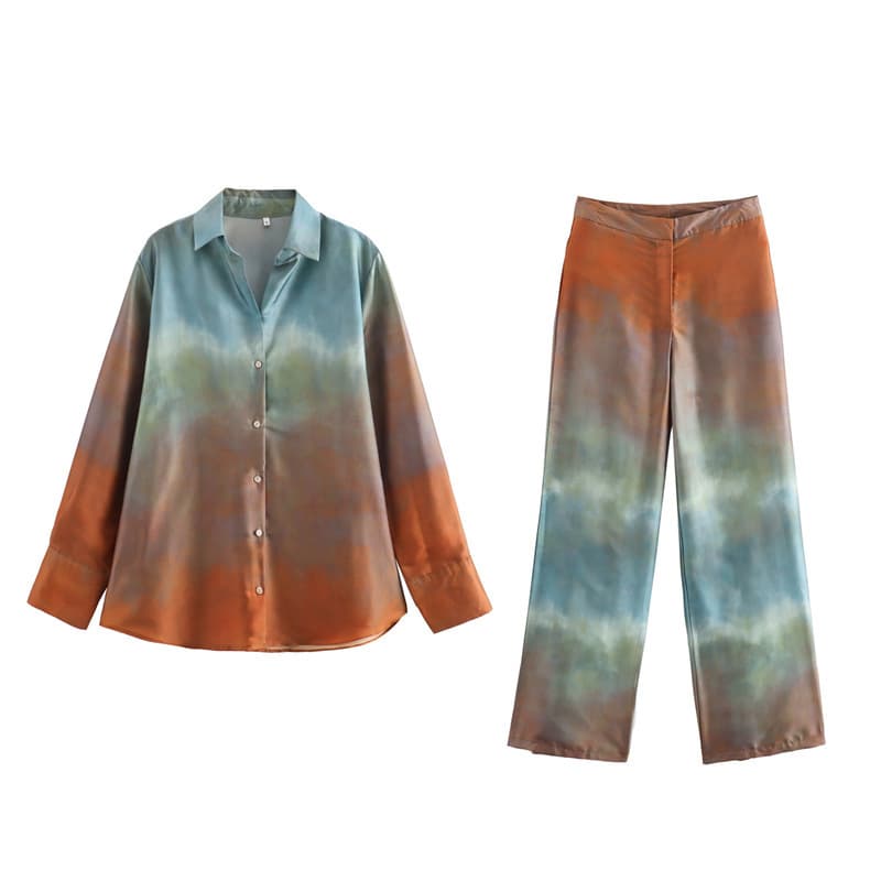 Smudge casual suit wholesale Long sleeved lapel shirt with custom logo Straight trousers factory directly