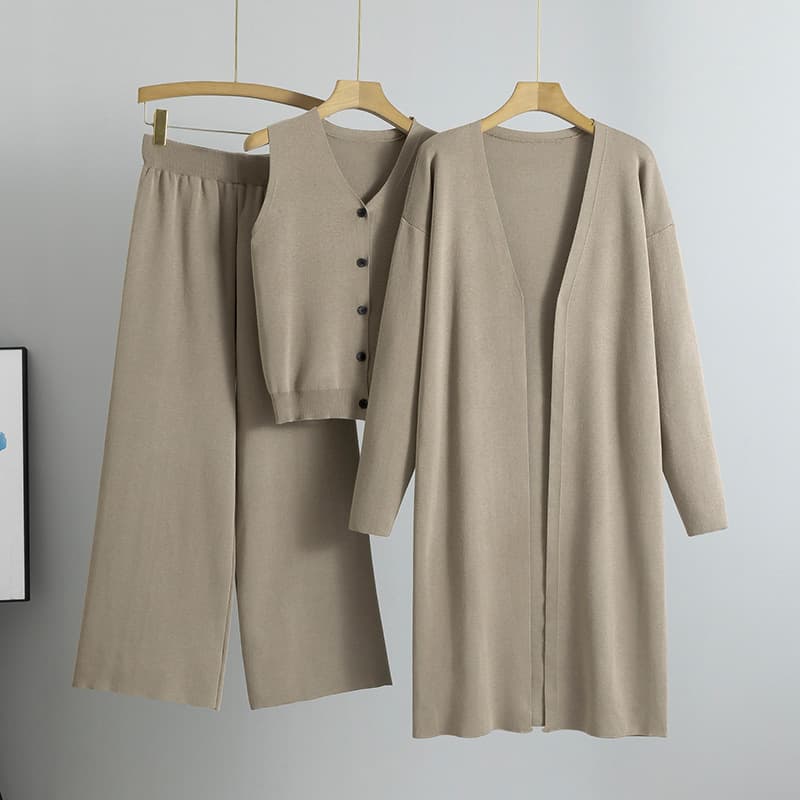 Shirt Three Piece Suit Factory Directly Solid Color Knitted Women Suit Custom logo Soft Solid Color Trousers Wholesale