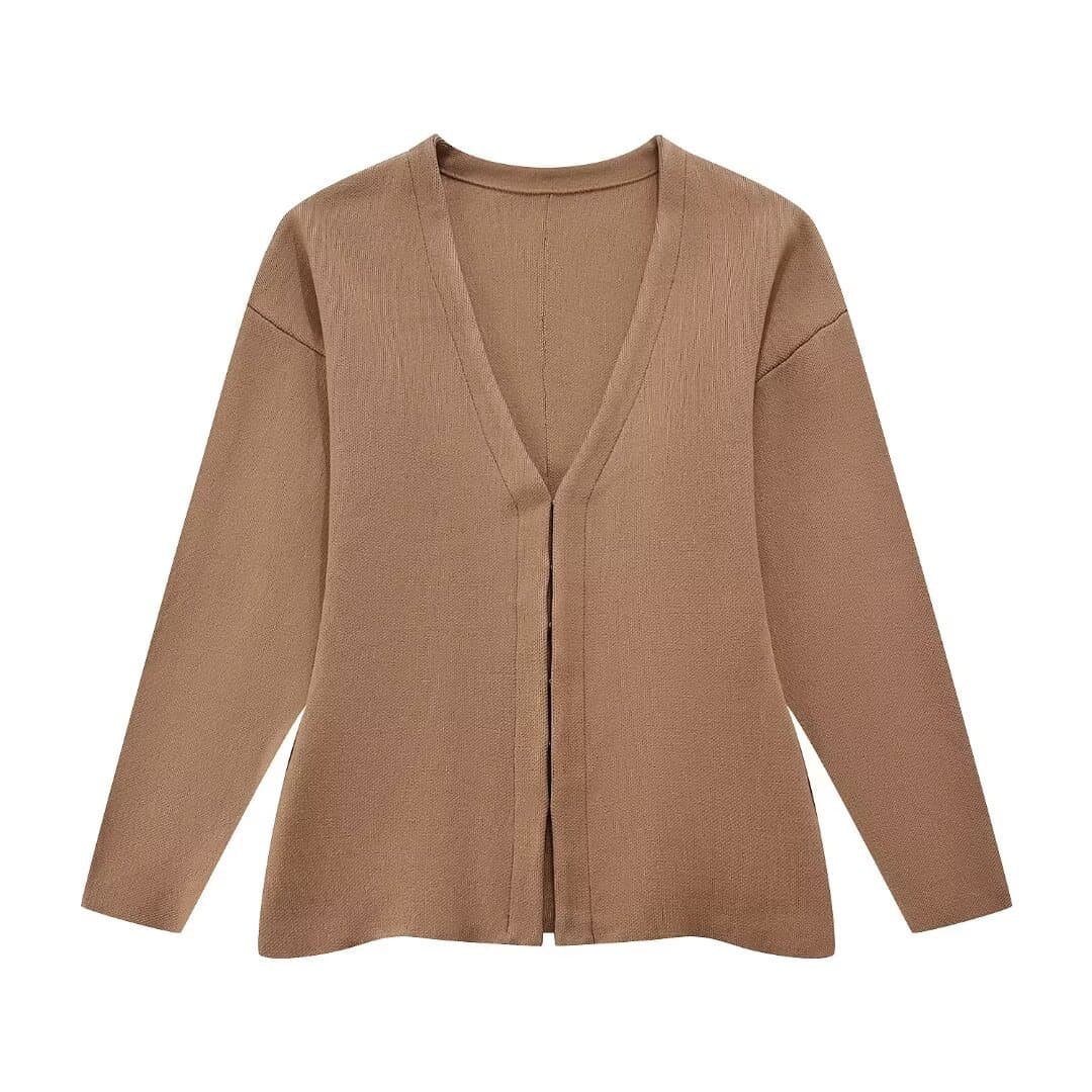Deep V Neck Knitted Jacket Fashion Solid Color Loose Women Suit Casual Short Skirt Factory Directly