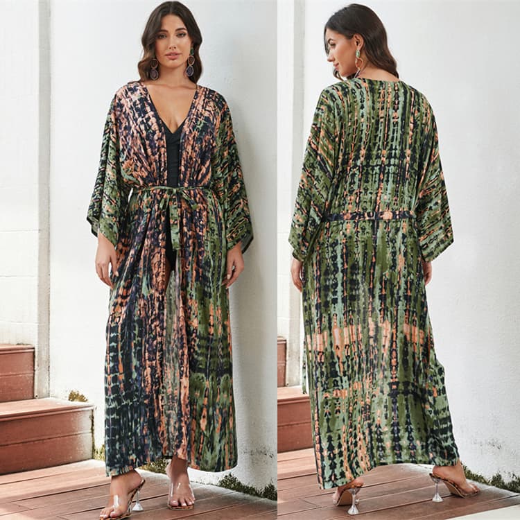 Loose rayon Blouse Wholesale Printed Cardigan Custom logo Bikini Outerwear Factory Directly