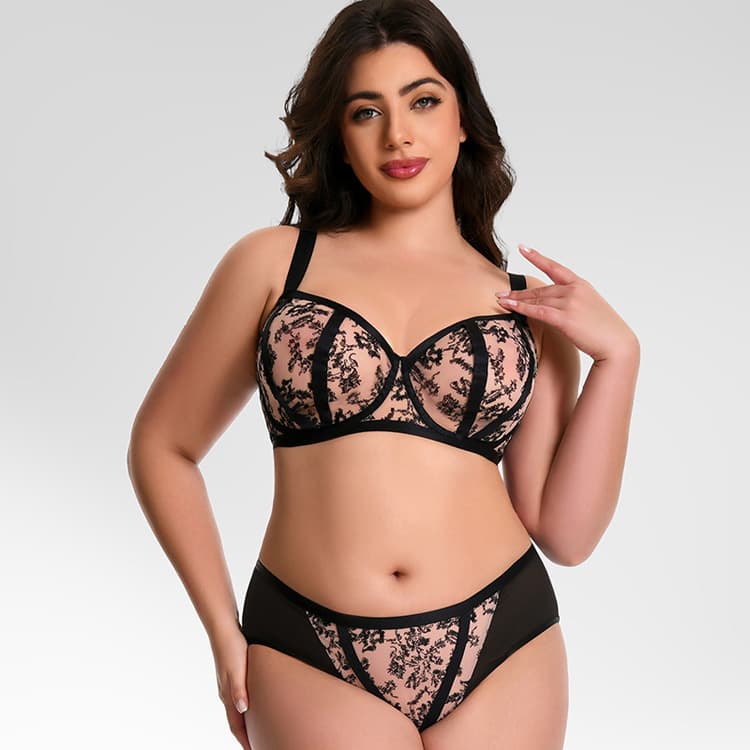 Wenshuo Plus Size Embroidered Lingerie Wholesale See Through Sexy Lingerie Custom logo Mesh Lace Lingerie Factory Direct