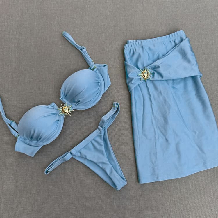 Wholesale Three Piece Bikini 2025 New Blue Bikini Sun Accessories Thong Bikini Swimwear Women