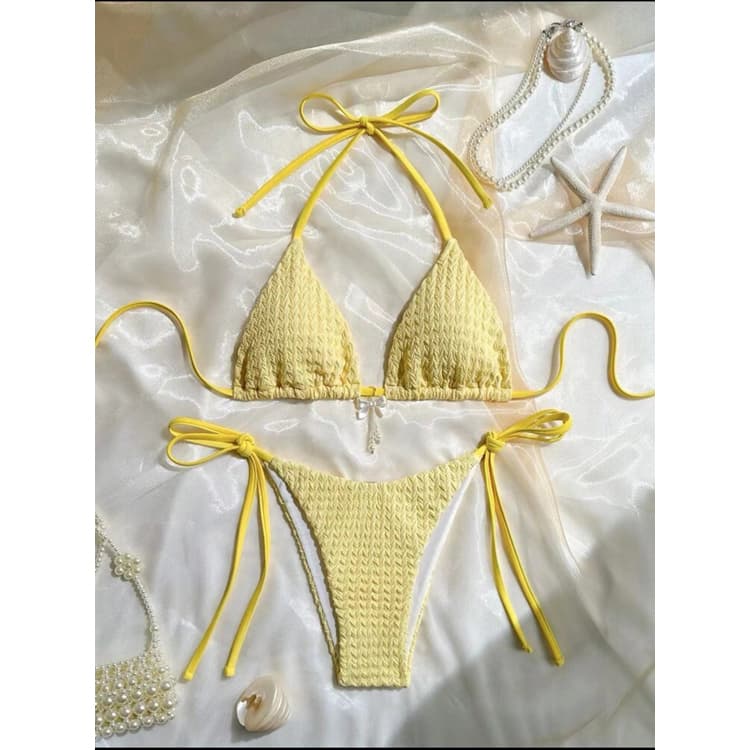 Wholesale Custom Bikini Solid Color Jacquard Fabric Swimsuit Sexy Backless Strap Bikini Beachwear