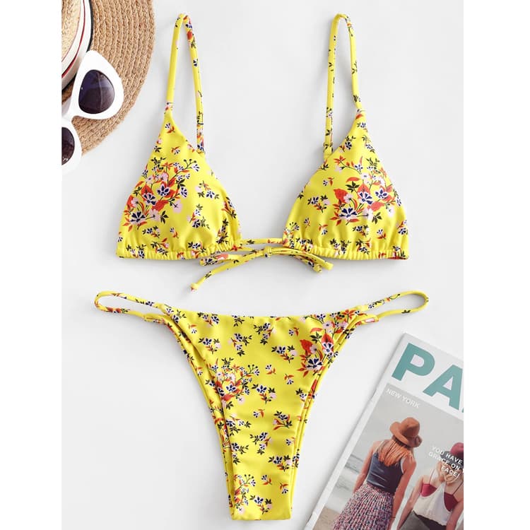 New Arrival Two Piece Bathing Suit Sexy Double Faced Beachwear Retro Flower Printing Swimwear