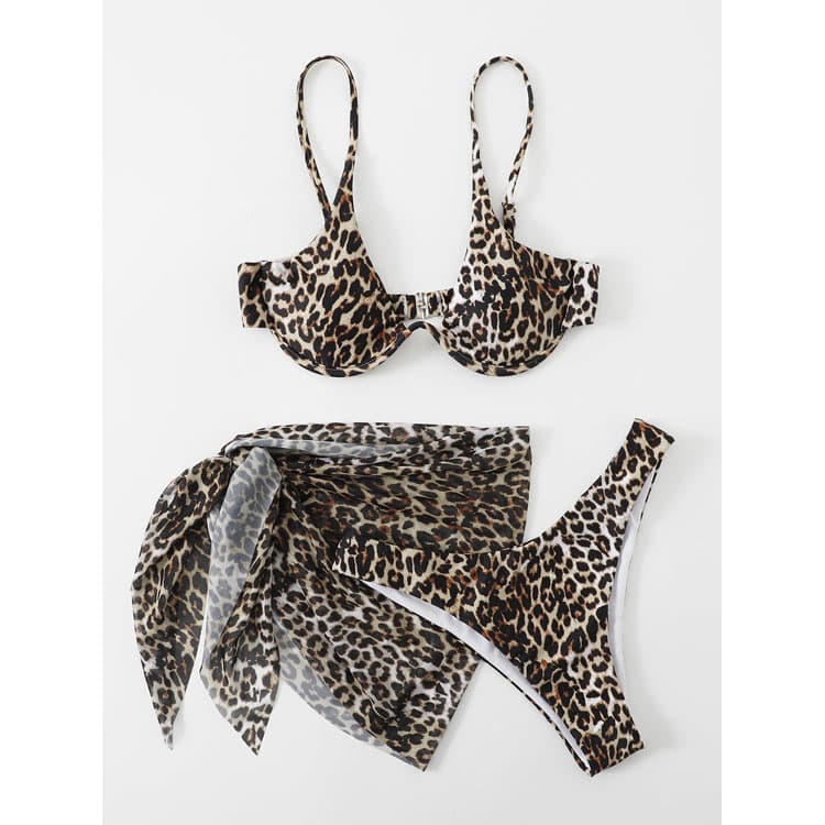 New Three Piece Bikini Leopard Print Swimwear Sexy Swimwear for Women