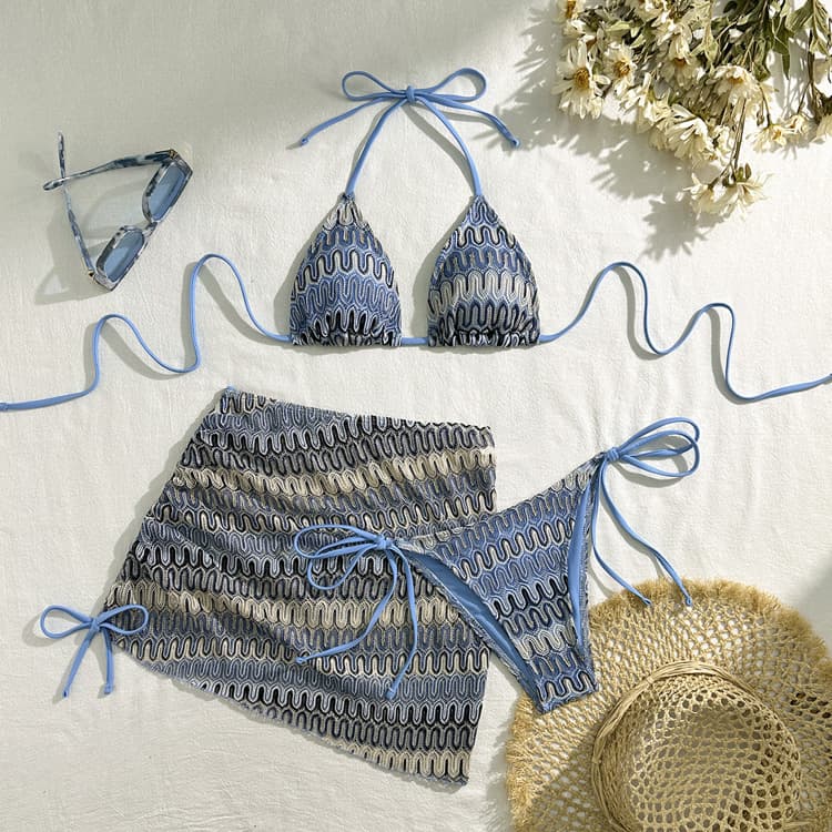 New Gradient Sexy Three Piece SwimsuiEmbroidered Swimsuit Elegant Girl Bikini