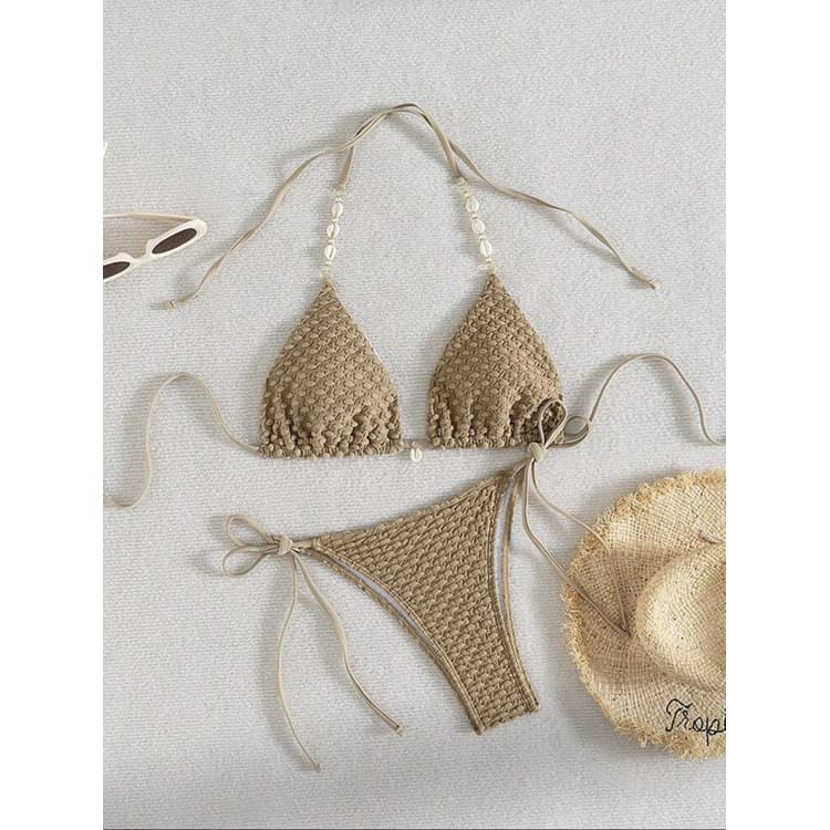 Wholesale Custom Shell Bikini Sexy Triangle Bikini Solid Color Bandage Swimsuit Beachwear