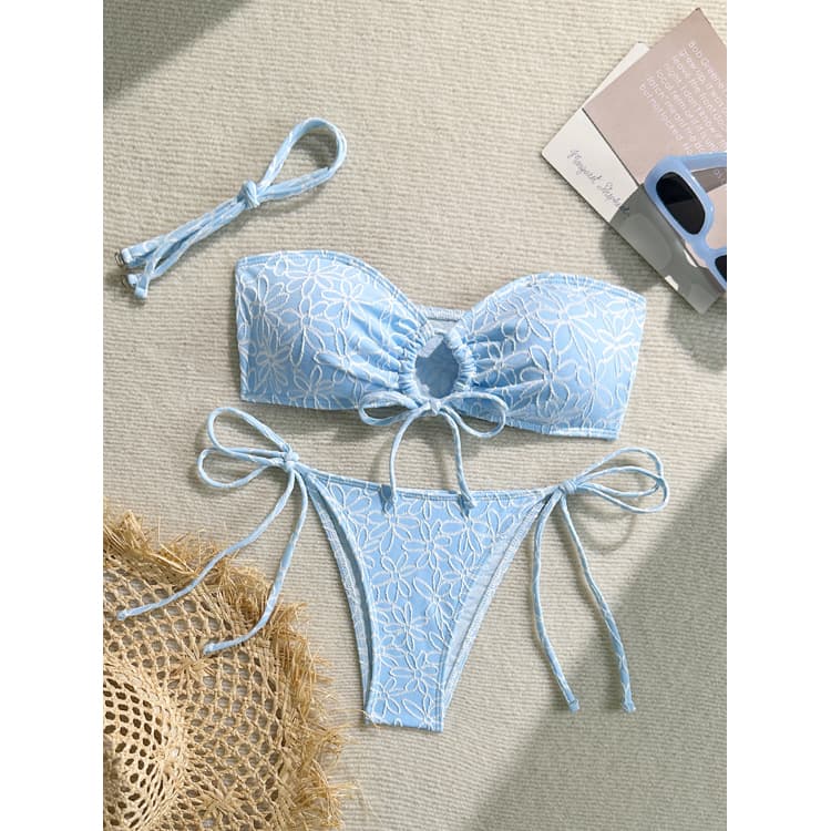 Hot Selling Flower Bikini Solid Color Special Fabric Swimsuit Sexy Tie Rope Tube Top Swimwear