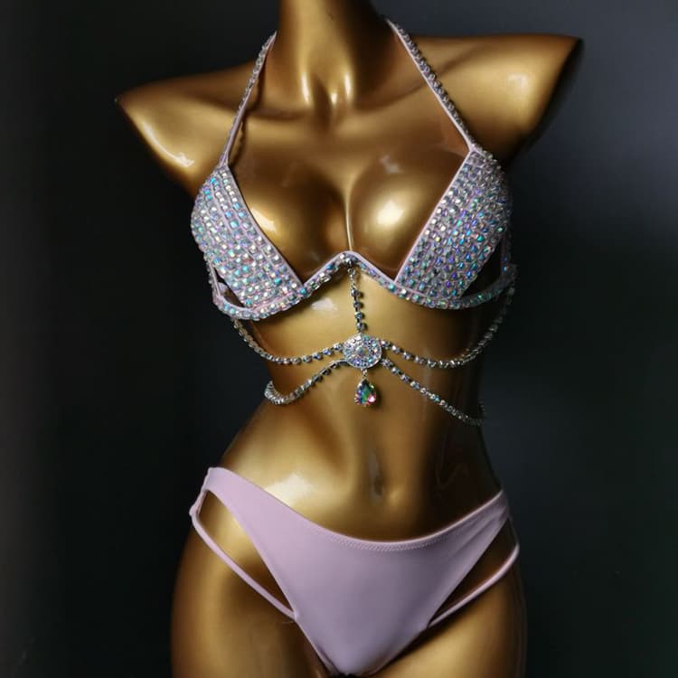 Wholesale Nightclub Clothing Push up Diamond Swimsuit Luxury Diamond Set Fringe Bikini Women