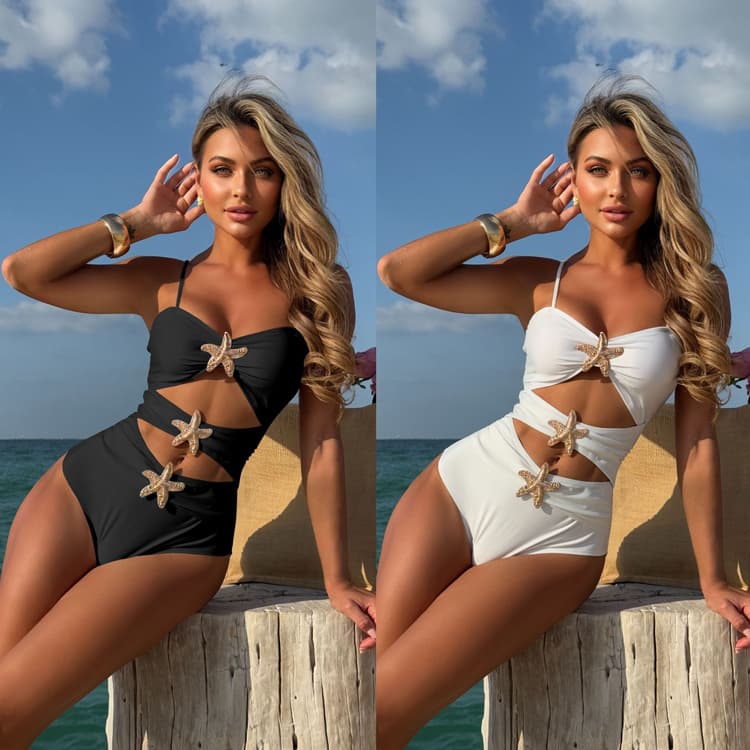Wholesale Custom Hollow Sexy Bikini Solid Color Starfish Hollow Swimsuit