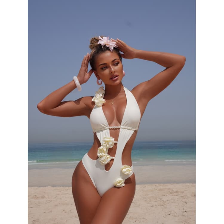 New Solid Color Fashion Hollow Bikini Sexy 3D Flower Swimsuit for Women