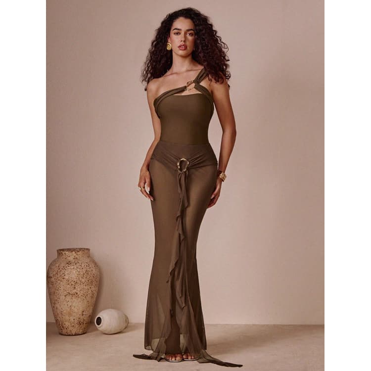 New Solid Color One Piece Swimsuit High End Hollowed Bikini Set Fashionable One Shoulder Swimsuit for Women