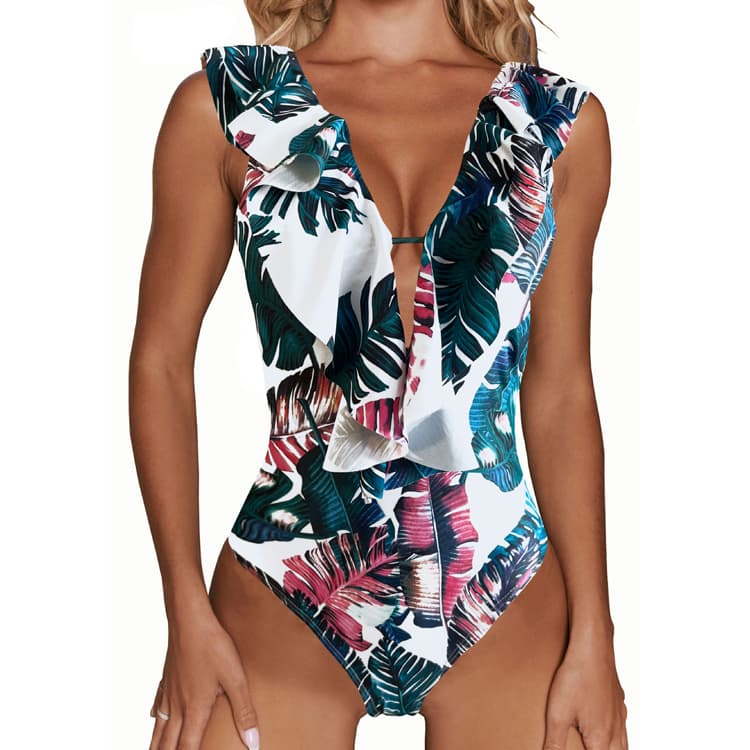 Wholesale Ruffle Bikini New Printed One Piece Swimwear Women Sexy Backless Swimwear
