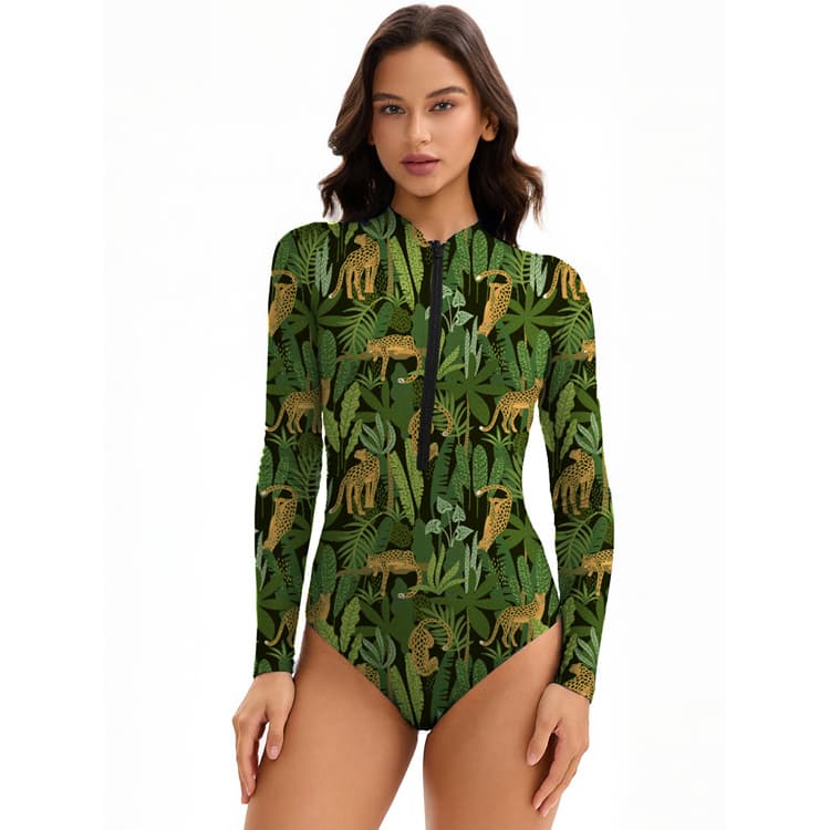 New Tropical Print Bikini Long Sleeve UV Protective Sexy Surfing Suit Tight-Fitting Wetsuit