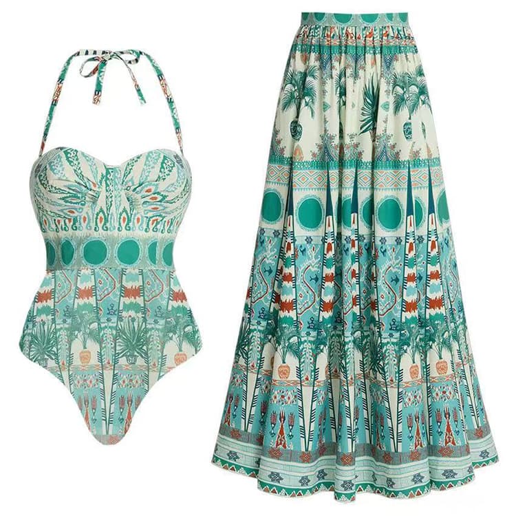 2026 Hot Selling Fashion Push up Bikini Sexy One Piece Swimsuit Mesh Skirt Retro Swimsuit for Women
