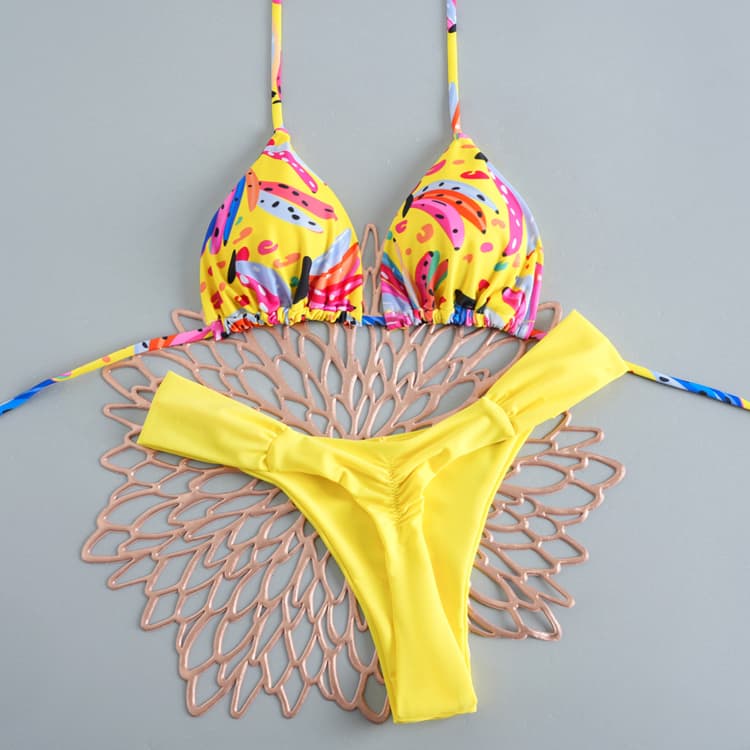 2026 New High Cut Printed Swimsuit Sexy Brazilian Bikini Pleated Brazilian Thong Bikini