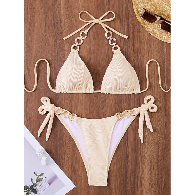 Wholesale Solid Color Bikini Swimwear Customized LOGO Bikini Swimwear Sexy Bandage Bathing Suit