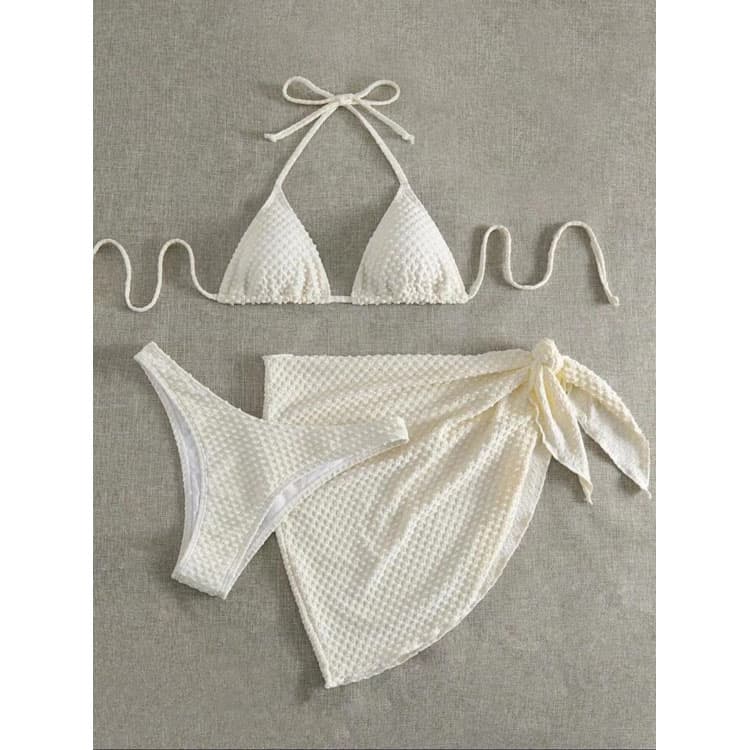 2024 New Three Piece Swimwear Sexy Bikini Backless Drawstring Strap Swimsuit