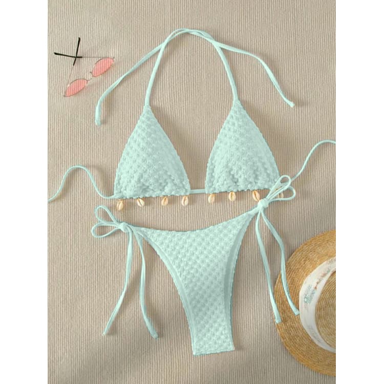 New XS-L Textured Fabric Bikini Two Piece Solid Color Swimsuit Sexy Shell Swimwear for Women