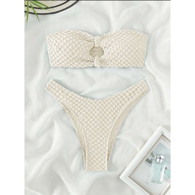 2024 New Solid Color Two Piece Bikini Set Sexy Tube up Swimsuit Texture Fabric Bikini