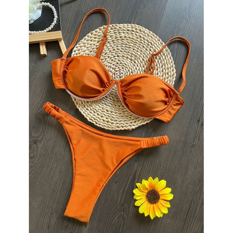 New Solid Color Swimsuit High Waist Bikini Sexy Push up Swimwear