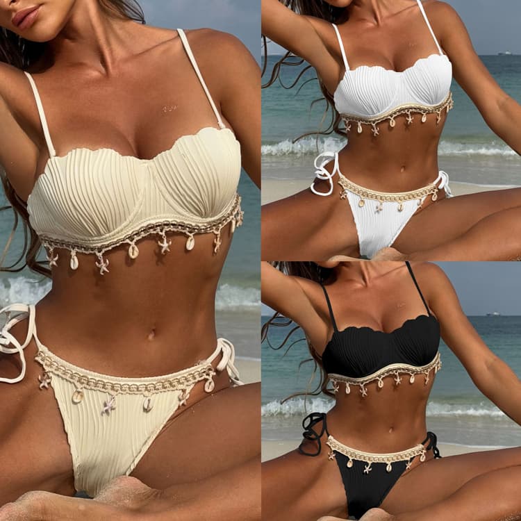 Wholesale New Solid Color Shell Bikini Push up Swimwear Petal Sexy Swimwear Bikini