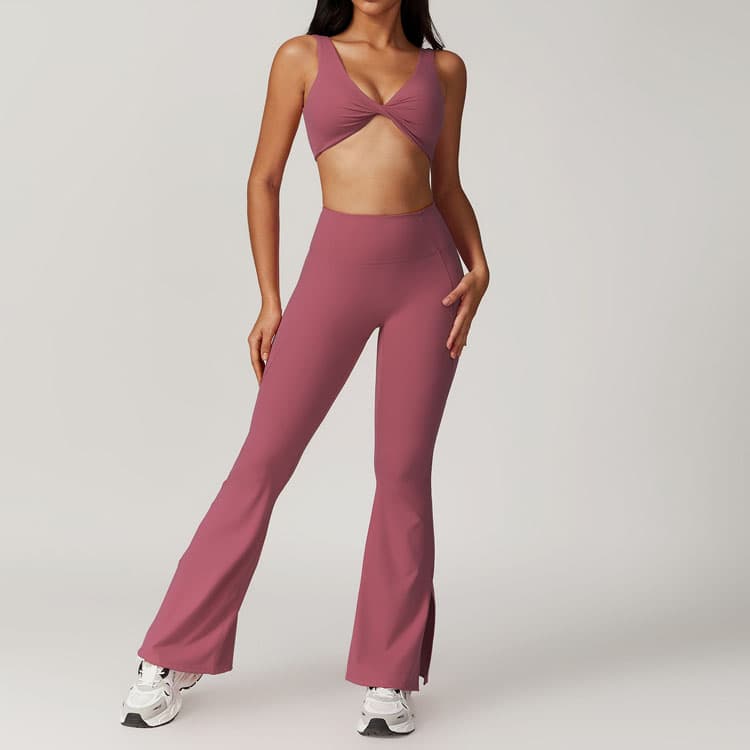 Designer Quick Drying Tight Bow Knot Beautiful Back Yoga Set Solid Color Flared Pants Hip Lift Yoga Pants
