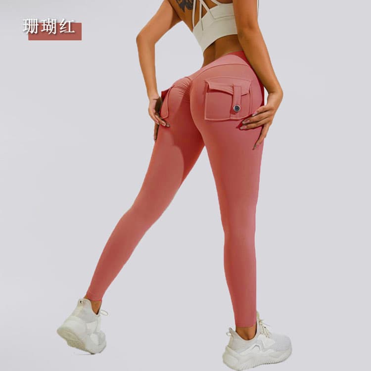 2024 New High Elastic Sports Fitness Work Wear Yoga Pants With Pockets and Buttons Tight Hip Lifting Legging