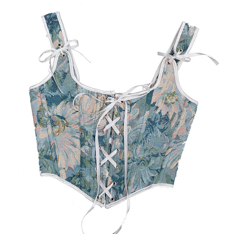 Ink Painting Niche All Match Retro Style Corset Women Straps Slim Adjustable Body Shape Wear