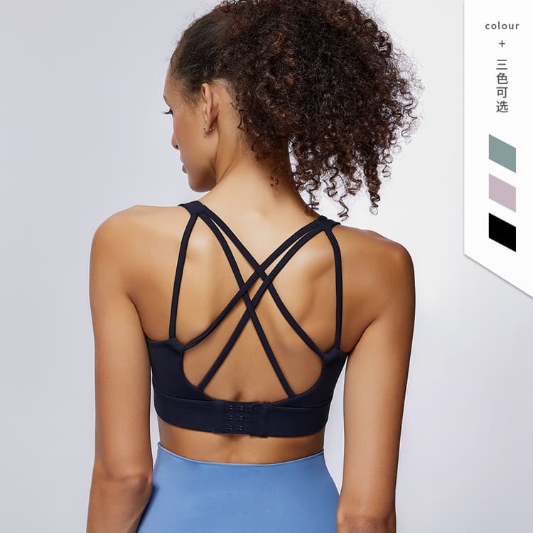 2021 European and American Solid Color Yoga Sports Underwear Women Cross Buckle Fitness Bra