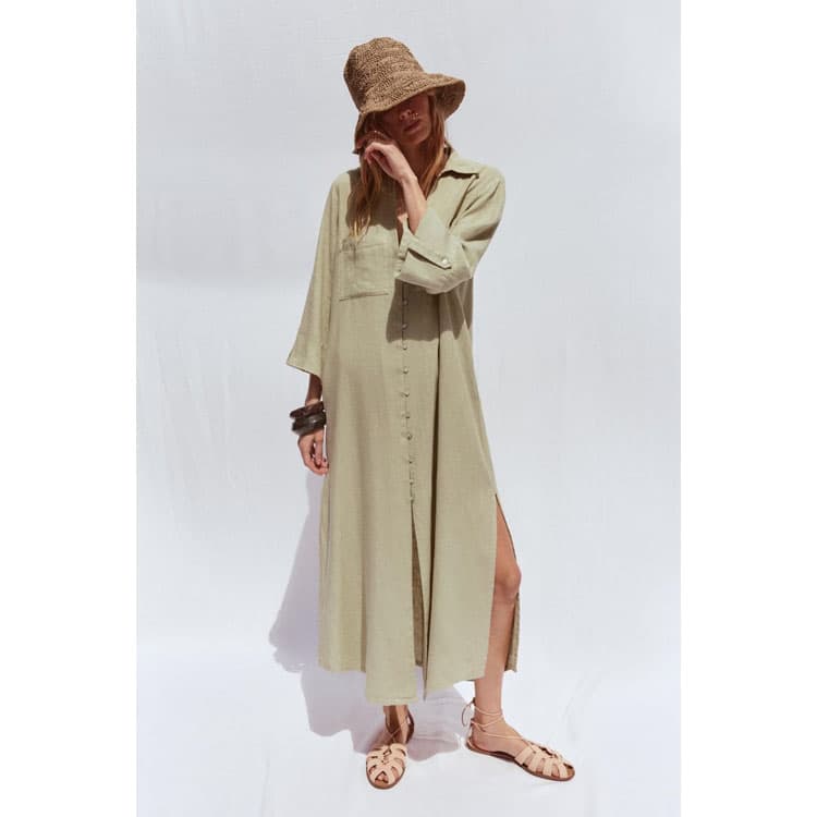 2025 Women Linen Shirt Dress V Neck Long Sleeve Women Casual Dress Loose Beach Holiday Dress Sun protection Coverup