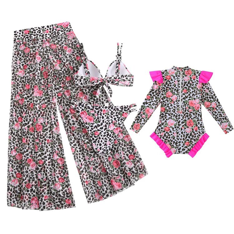 Fashion Womans Floral Mesh 3 Piece Swimwear Set Cute Girl Swimsuit Swimsuit Cover up Pants Swimsuits Custom logo