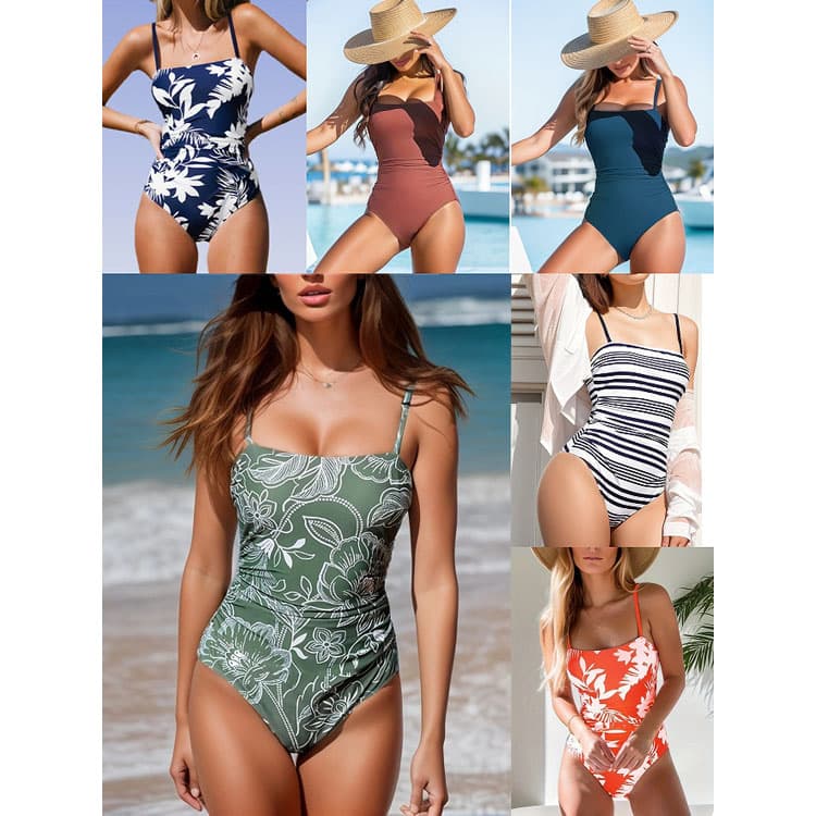 High Quality Sexy Floral Print Bikini Striped One Piece Swimsuit Bikini 2023 Summer Women Solid Bikini Swimwear