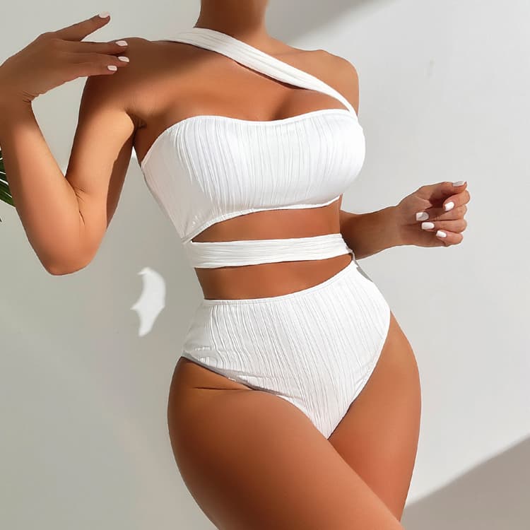 FASHION Luxury Hollowed Out Sexy Bra Piece One Bikini One Shoulder Beach Swimwear Women