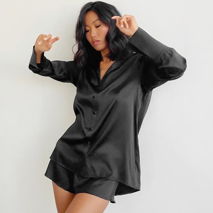 2023 Summer Pajama Set Fashion White Shirt Shorts Ice Silk Women's Home Fur