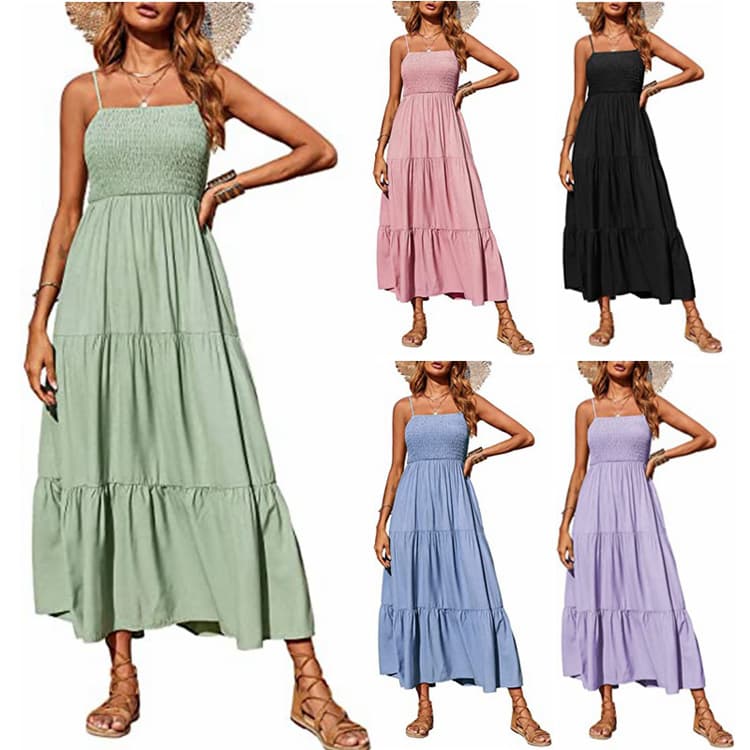 Custom logo Sweet Style Sleeveless Dress Strap Multi-layer Flared Dress