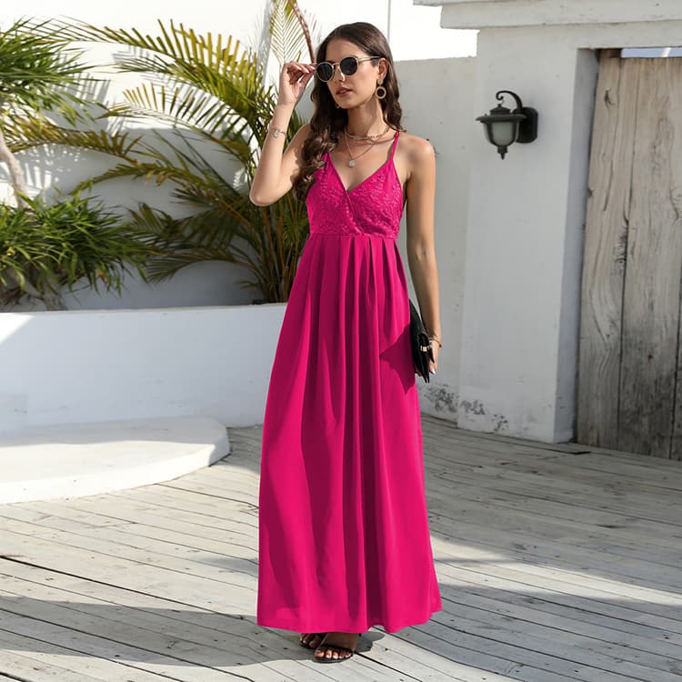 2023 Summer Lace Cross-strap Dress Womens New Slim Temperament Dress Long Skirt