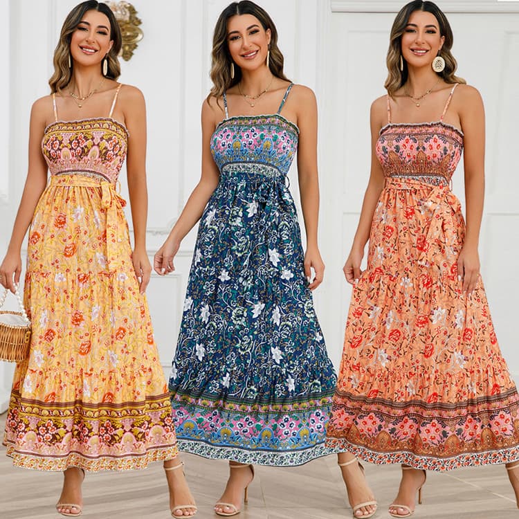Woman Dresses New Arrivals 2023 With Suspenders Bohemian Style Print Dress