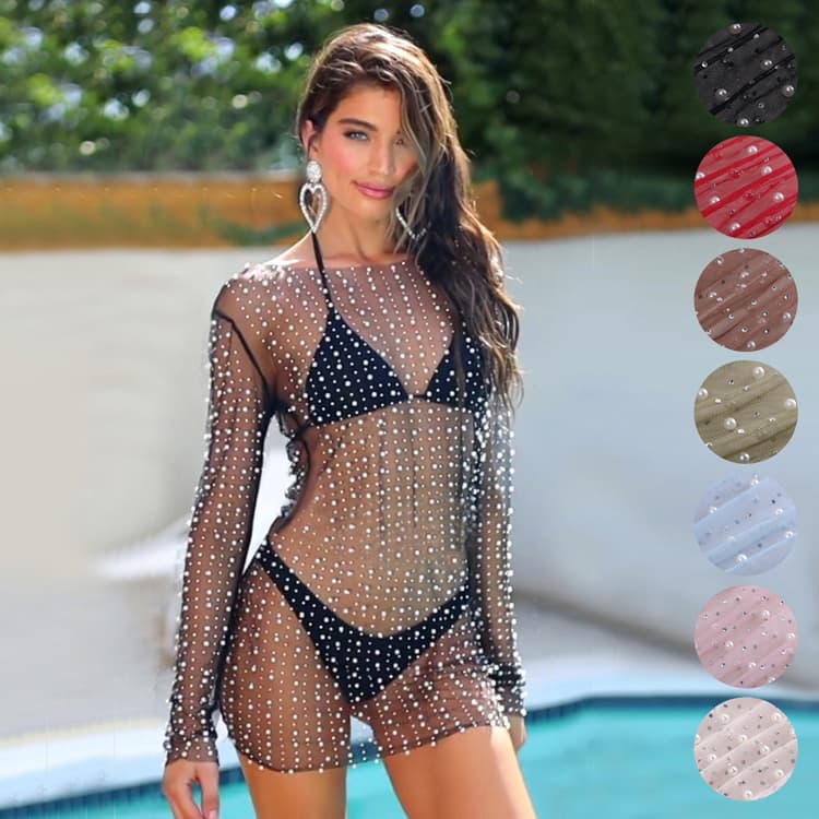 Spring and Summer 2023 Hot New Fashion Women Sexy Transparent Mesh Long Sleeved Bikini Dress