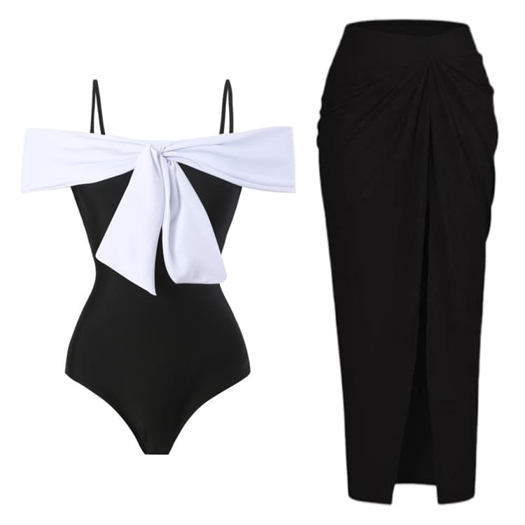 Custom logo Retro One Piece Swimsuit Women Suit With Gauze Skirt Burst Conservative Swimsuit