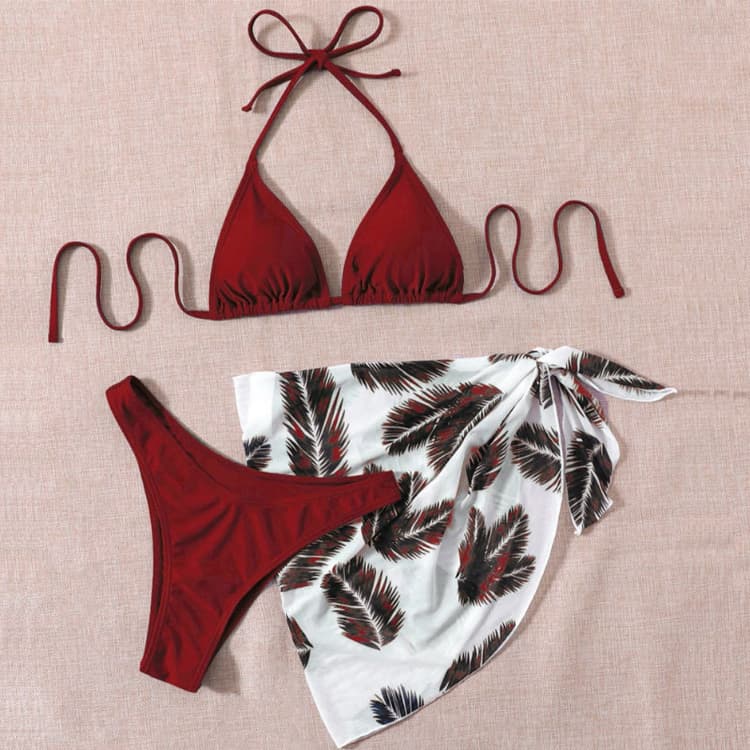 Custom logo Belted Gauze Bathing Suit Women's Three-piece Beach Bikini