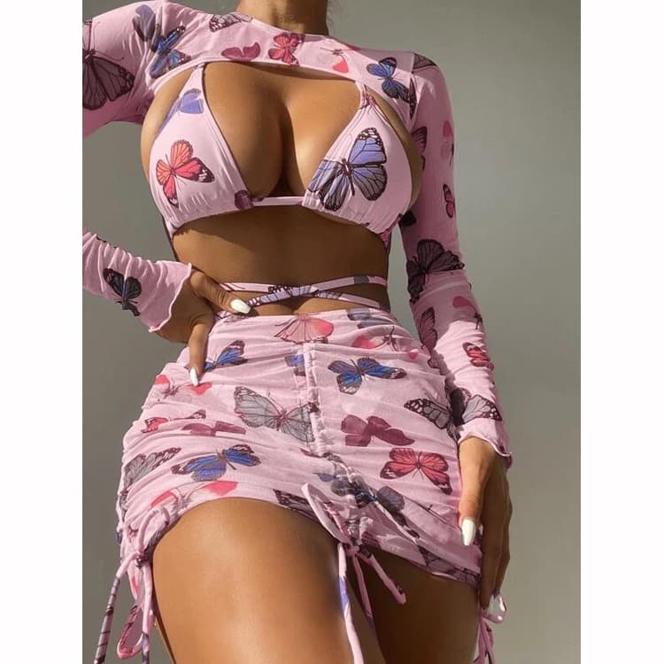 2023 Hot Sale New Multi Color Butterfly Four Piece Split Bulk Spot Swimwear