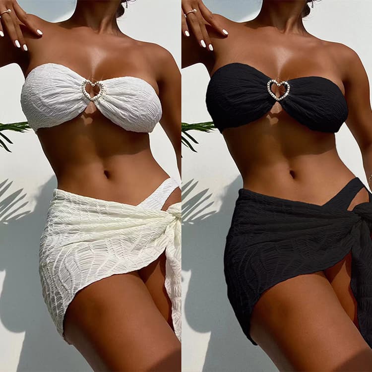 Special Fabric Swimwear Three Piece Diamond Bikini Split Swimwear Solid Color Sexy Beach Suit