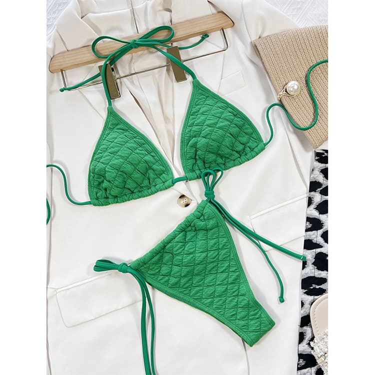 2023 New Style Strap Halter Drawstring Bikini Sexy Solid Color Split Swimsuit Wholesale