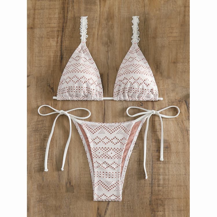 2024 Popular Solid Color Hollow Sexy Split Fashion Suspender Lace Swimwear Swimsuit