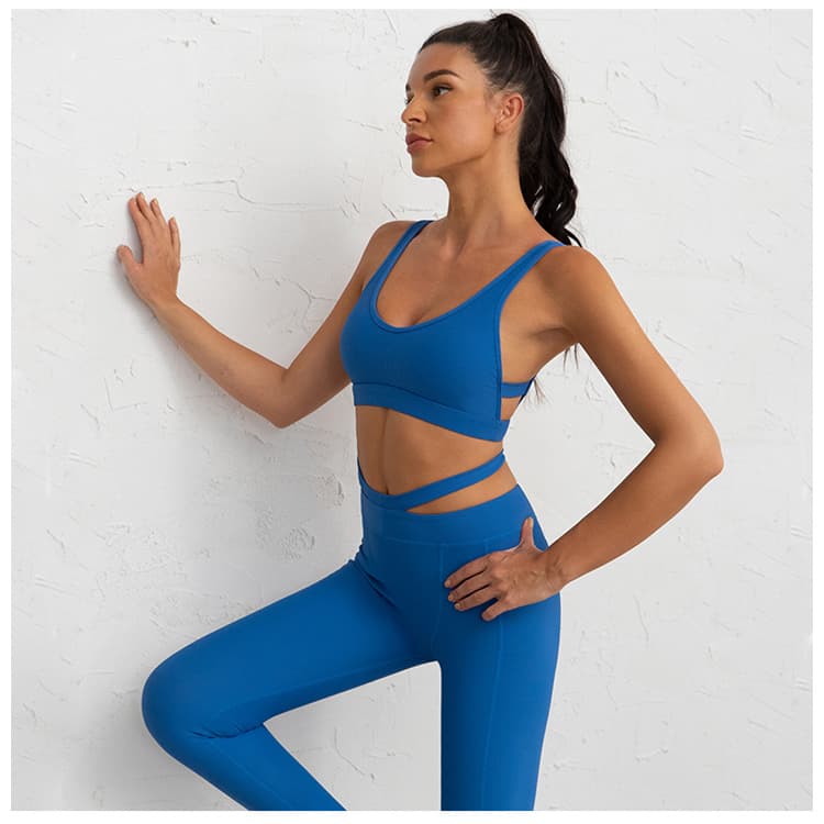 Tight and Breathable Fitness Women Ribbed Back Quick Dry Two Piece Yoga Set for Running