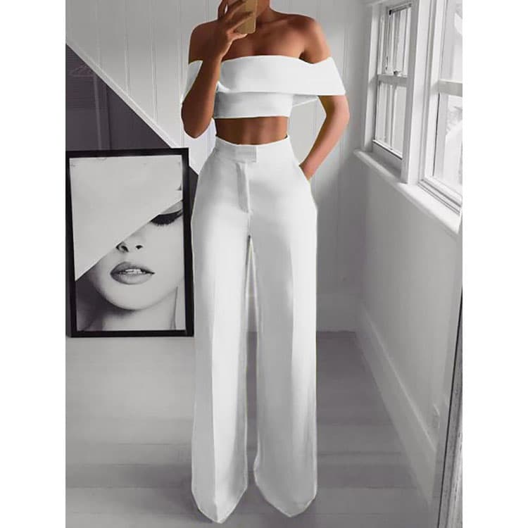 Hot Selling 2024 New Sexy Off Shoulder Tube Top Mopping Pants Ladies Two Piece Sets for Women